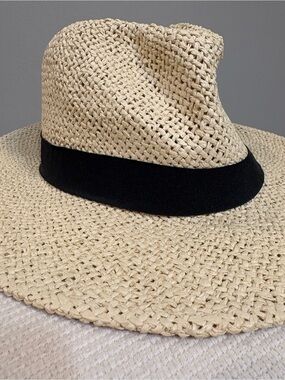 H&M Beige Straw Hat with Black Band